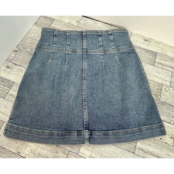 Free People We The Free Virgo Zip Front Mini Skirt Blue Womens 26 Cowgirl Grunge - Picture 2 of 11